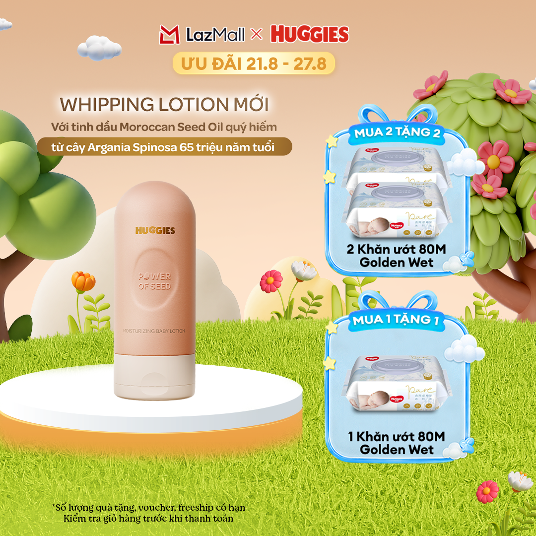 [Mua 1 tặng 1] Kem dưỡng ẩm cho bé Huggies Power of Seed 150g MỚI với tinh chất Moroccan Seed oil quý hiếm