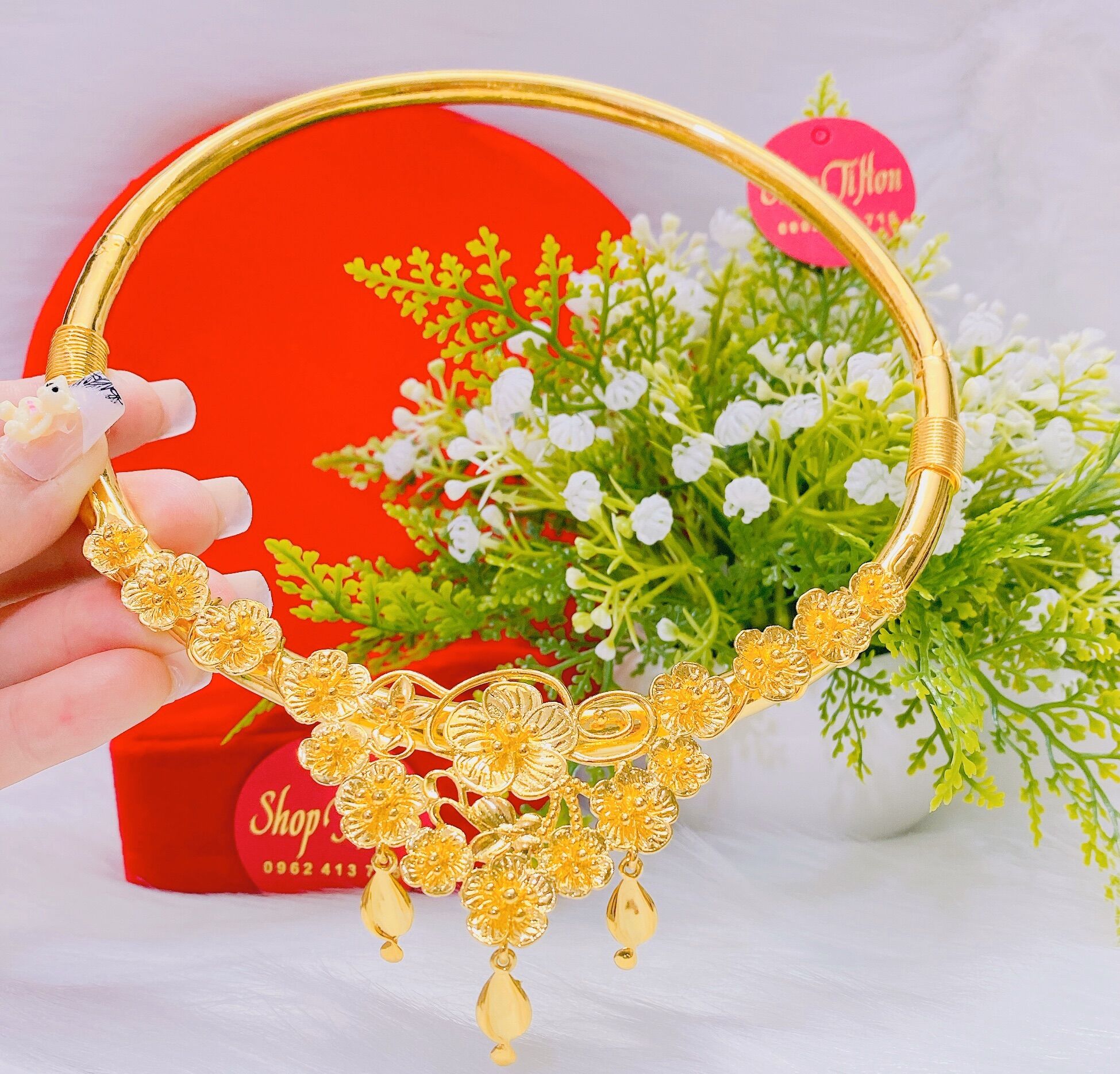 Kiềng hoa cưới cô dâu cao cấp mẫu mới cực đẹp cực sang mẫu tiệm vàng