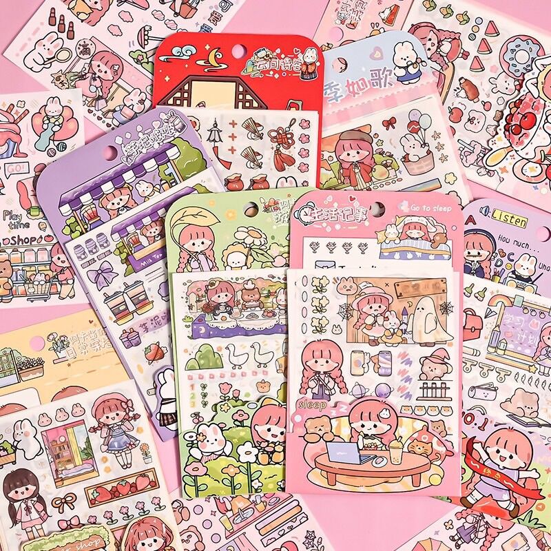 Set 4 tấm sticker bé gái diy dễ thương