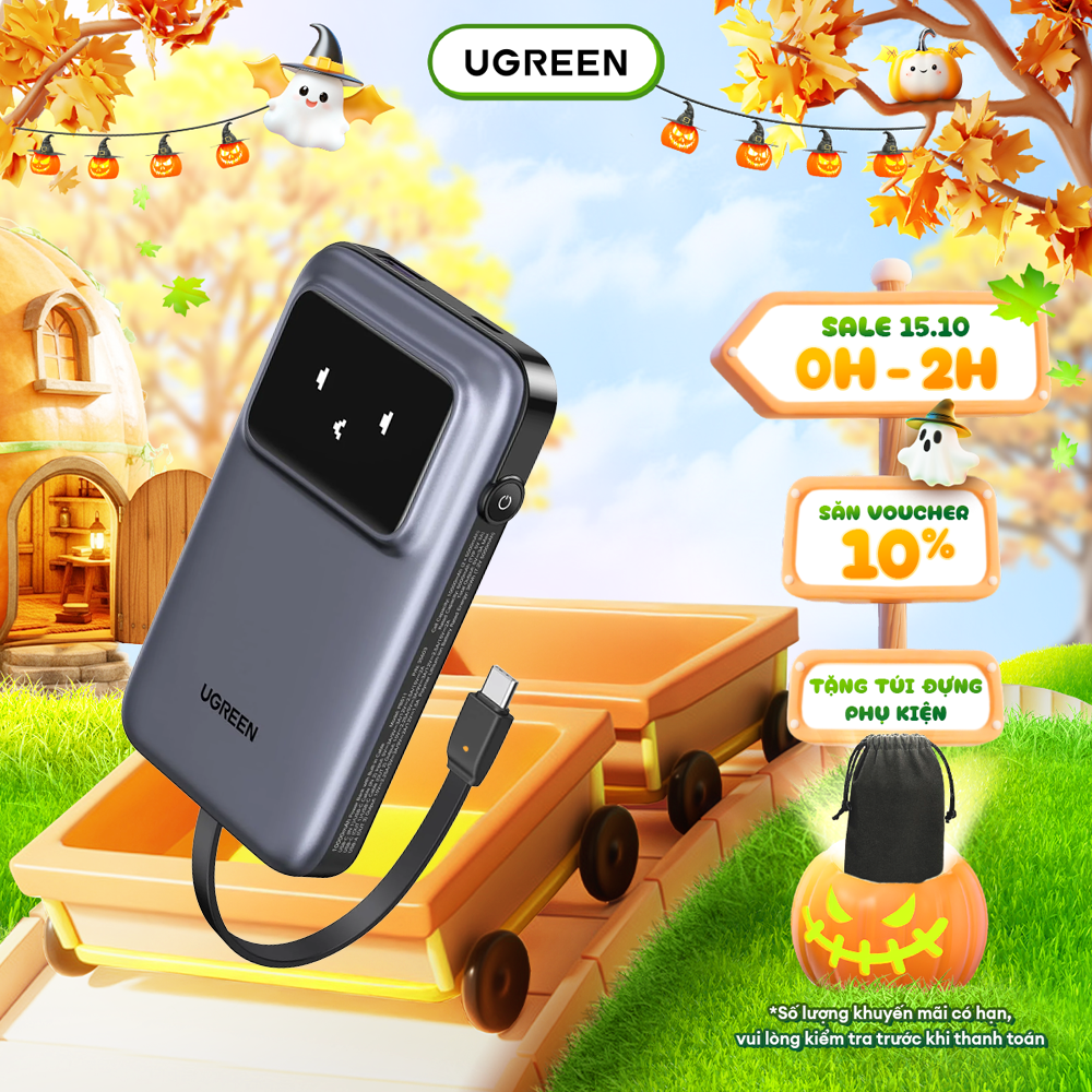Pin sạc dự phòng 5000/10000mAh Ugreen UNO sạc nhanh PD 20W/30W | Màn LED Robot | Bảo hành 18 tháng 1 đổi 1 35603B 35604B 35605B 35606