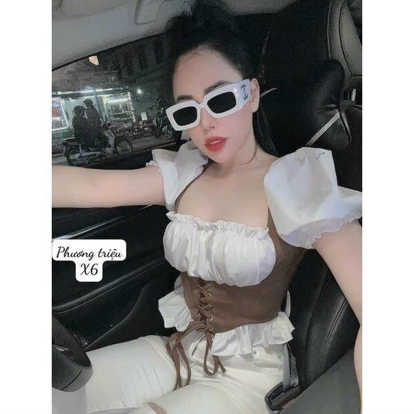 ÁO CROPTOP PHỐI MÀU RÚT DÂY BỤNG MỚI BXD13