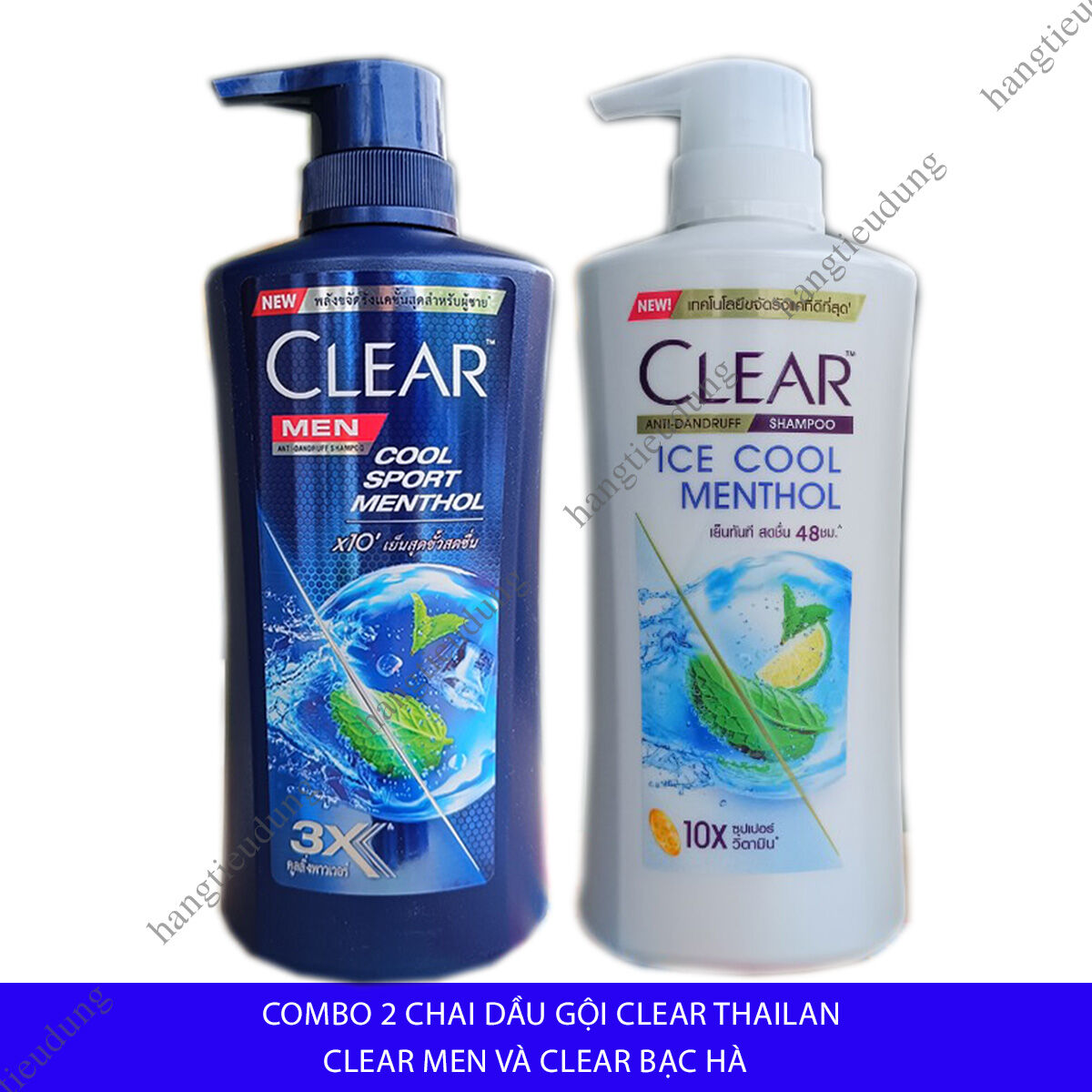 (2 chai) Dầu gội Clear Thái Lan bạc hà 400ml và Clear men mẫu mới