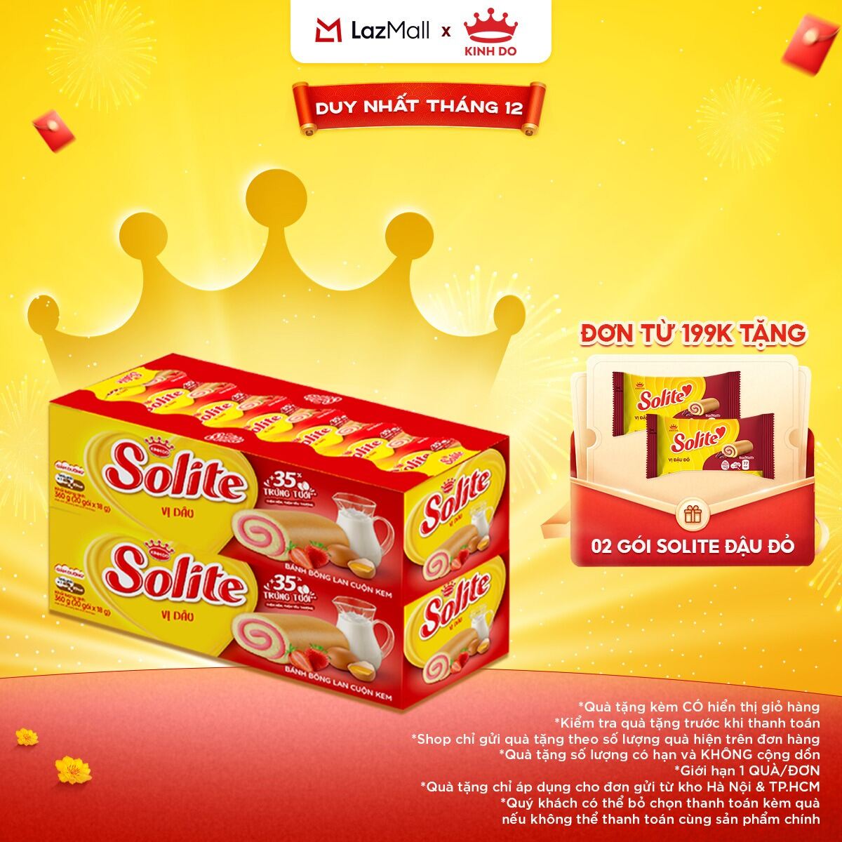 Bánh Bông Lan Solite Cuộn Kem Vị Dâu, Combo 2 Hộp X 324G