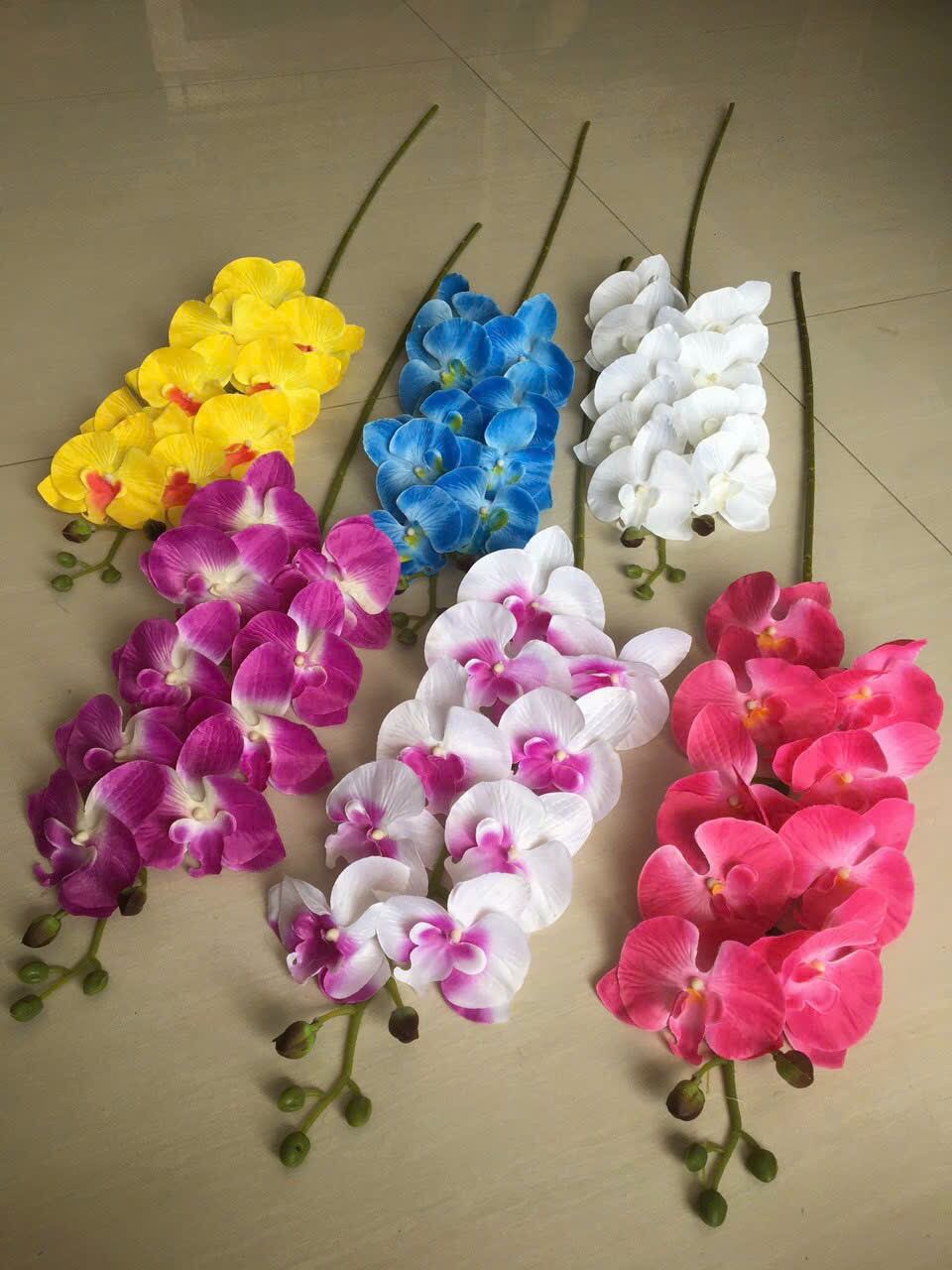 Cành lan hồ điệp 9 bông _ hoa vải lụa cao cấp