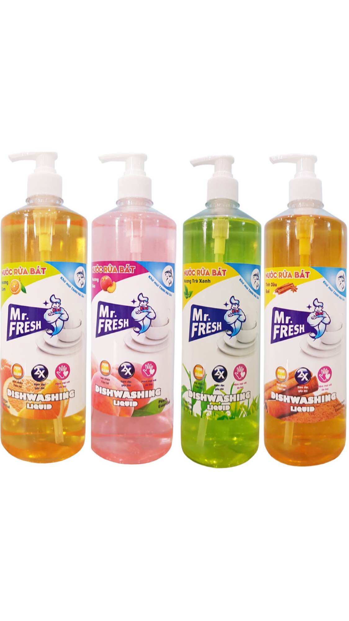 Nước Rửa Chén, Nước Rửa Bát Đậm Đặc Van Nhấn Mr Fresh 800ml (Đào, Cam, Trà Xanh, Quế)