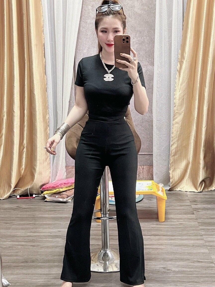 Set bộ thun gân áo crotop quần dài