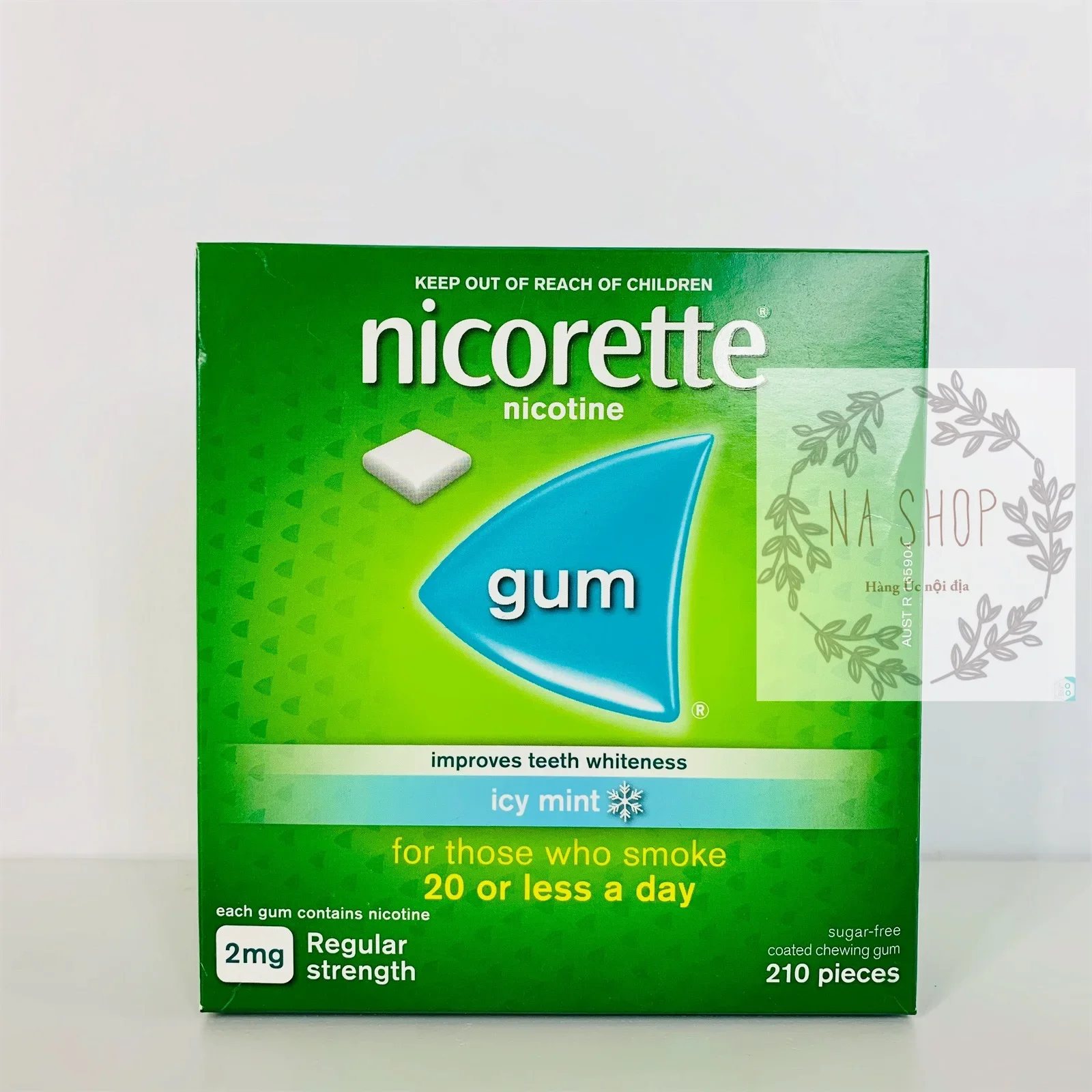 Kẹo gum cai T.H.U.Ố.C lá Nicorette Hàng Úc 2mg Vị Bạc Hà - Nicorette Quit Smoking Regular Strength Icy Mint Flavour Chewing Gum 2mg