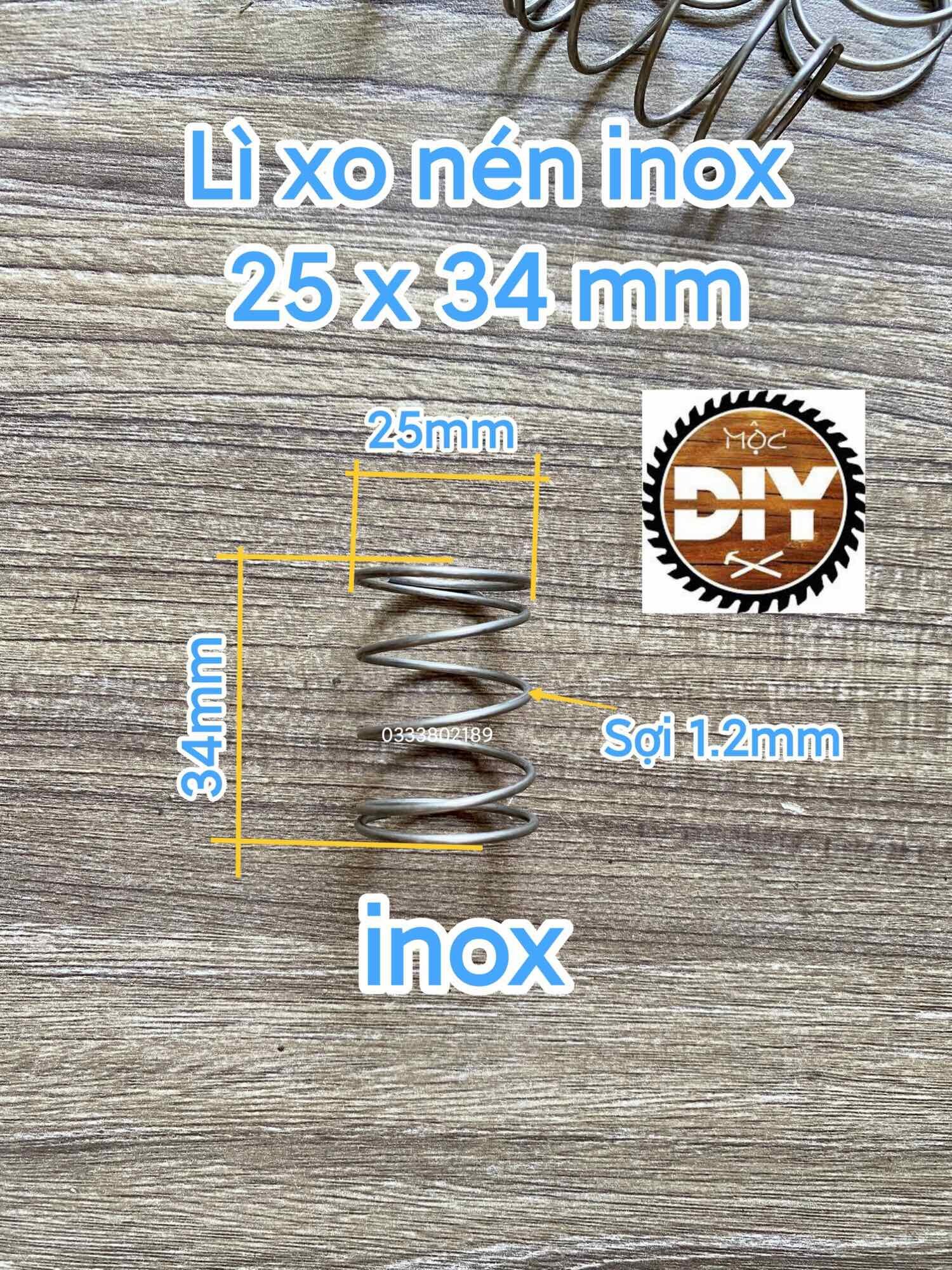 Lò xo nén inox phi 25, dài 34mm, sợi 1.2mm(5 cái)