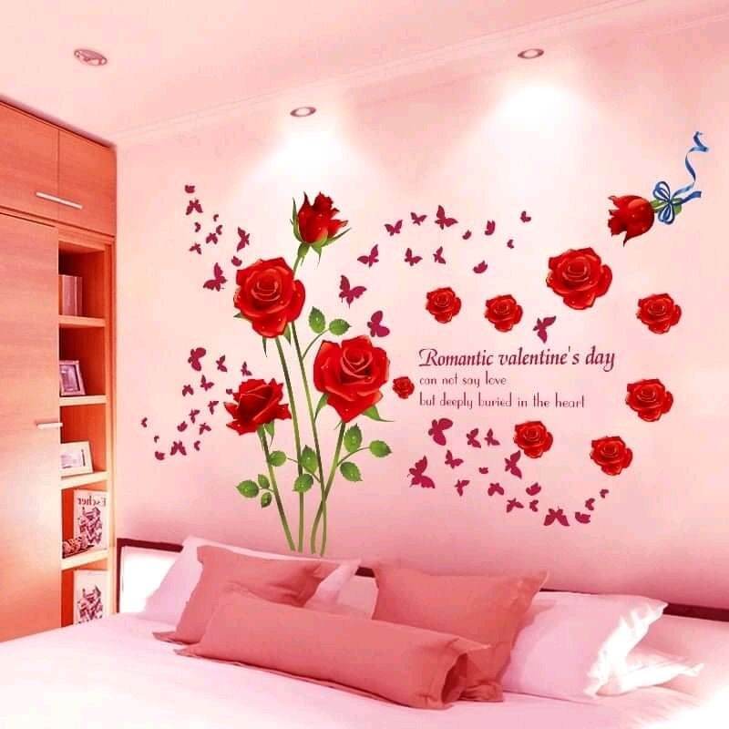 Decal dán tường , decal cho bé, decal phòng khách. mẫu hoa hồng đỏ