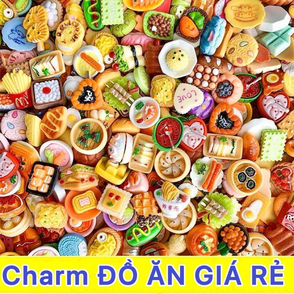 100 Charm Đồ Ăn Tặng Keo Đồ Chơi Mô Hình Thức Ăn Mini Giá Sỉ DIY Kẹp Tóc Handmade Gắn Ốp Lưng Quà Tặng Bé Trang Trí Góc Học Tập