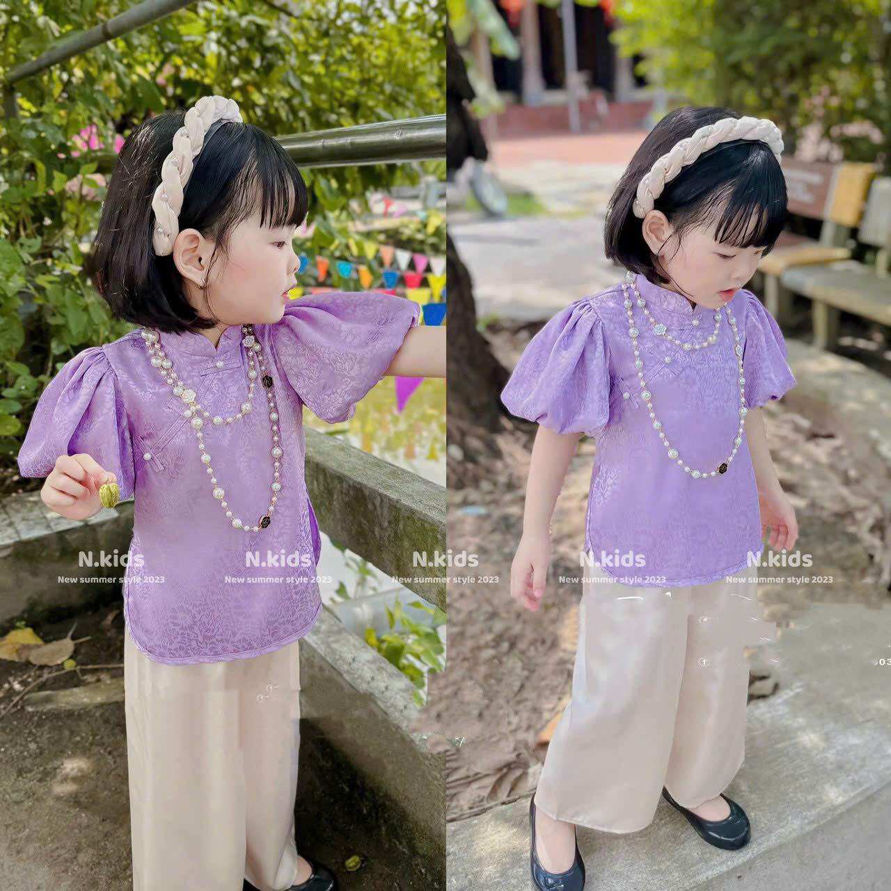 Set áo bà ba kèm bờm cho bé gái