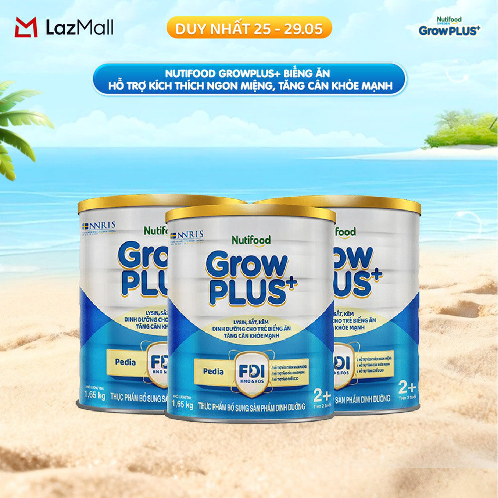 Combo 3 Sữa Bột Nutifood GrowPLUS+ Biếng Ăn (Xanh) 2+ - Hỗ Trợ Kích Thích Ngon Miệng, Tăng Cân Khỏe Mạnh (3 Lon 1,65 Kg)