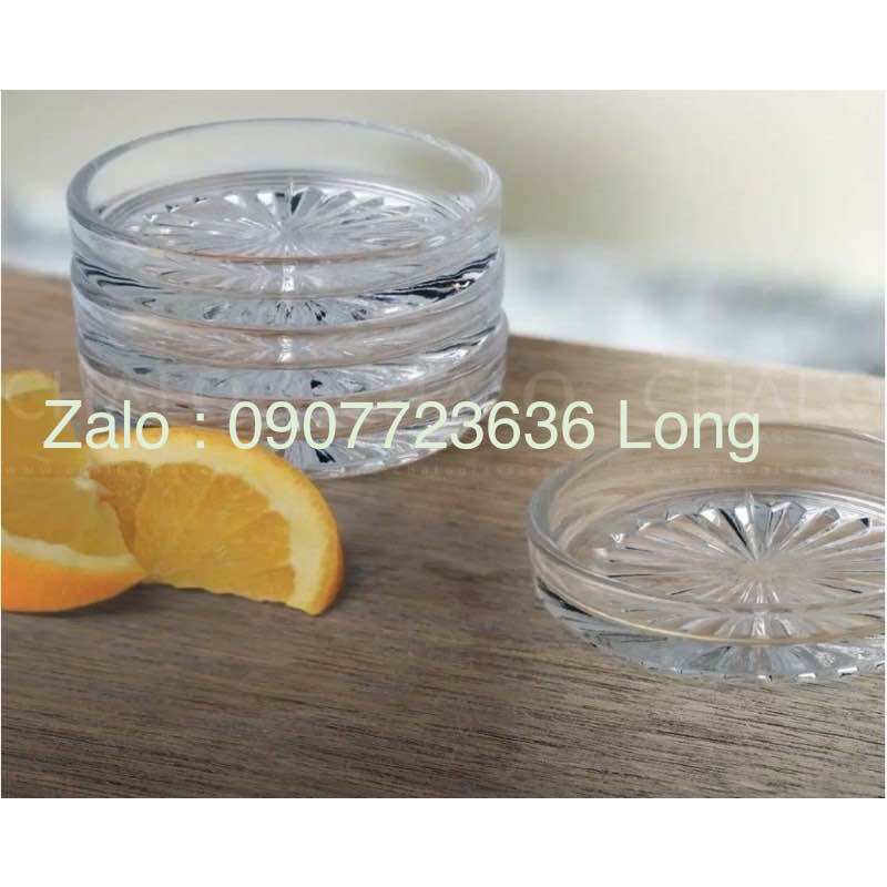 12 đĩa , đế lót ly thủy tinh luckyglass tròn nhập khẩu từ thái lan lg- 775303 rộng 8.4cm