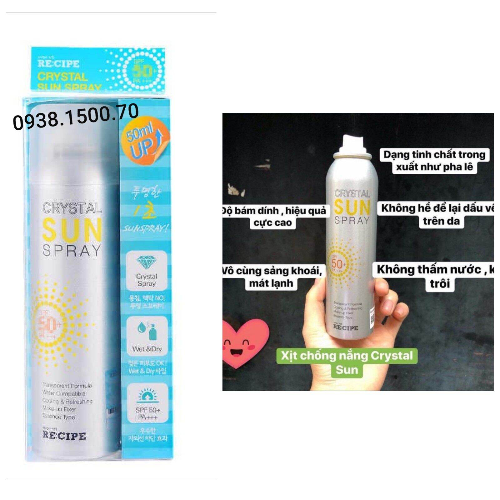 Xịt chống nắng 360° recipe crystal sun spray 150ml