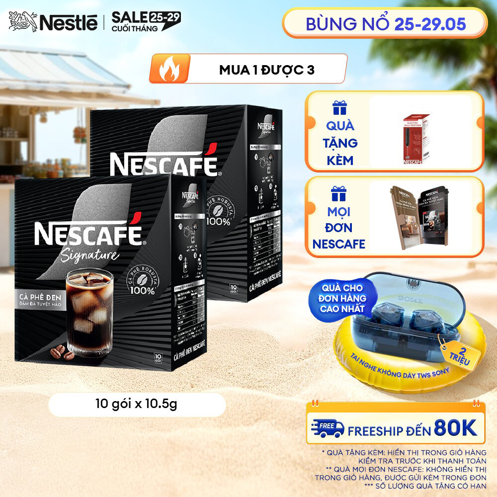 [ƯU ĐÃI THÁNG 5] Combo 2 hộp Cà phê đen hòa tan NESCAFÉ Signature Hộp 10 gói ĐẬM ĐÀ TUYỆT HẢO