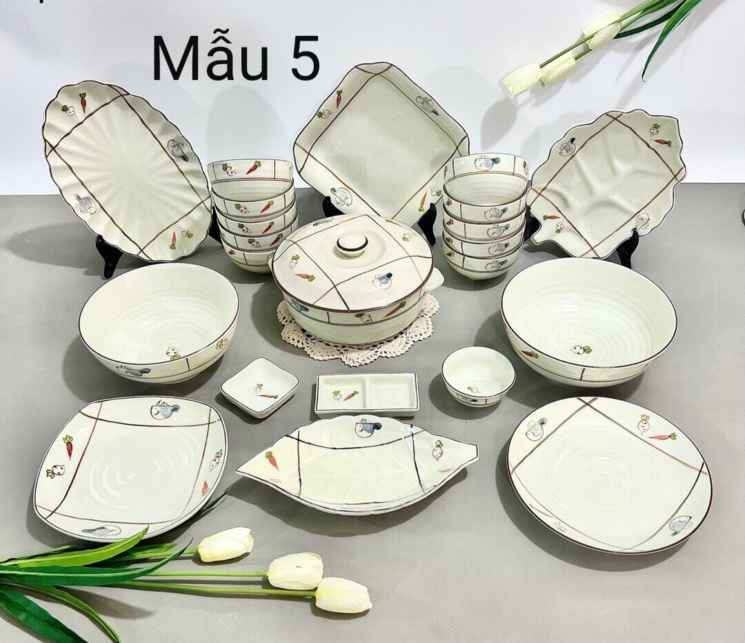 Bộ bát đĩa vẽ củ quả,hàng gốm sứ Bát Tràng.