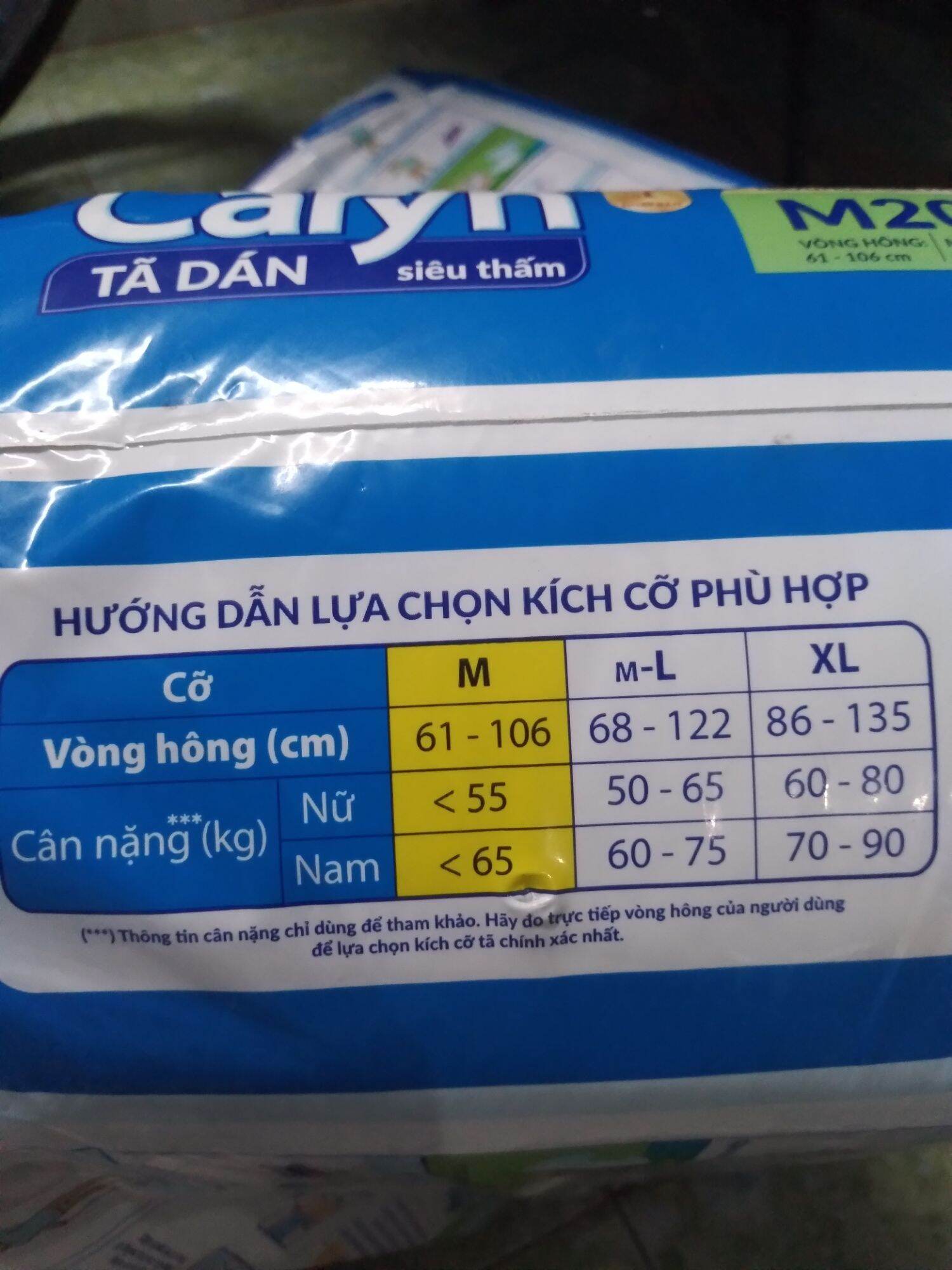 Bán lẻ 1 miếng tã dán Caryn size M/ML/XL cho mẹ đi sinh