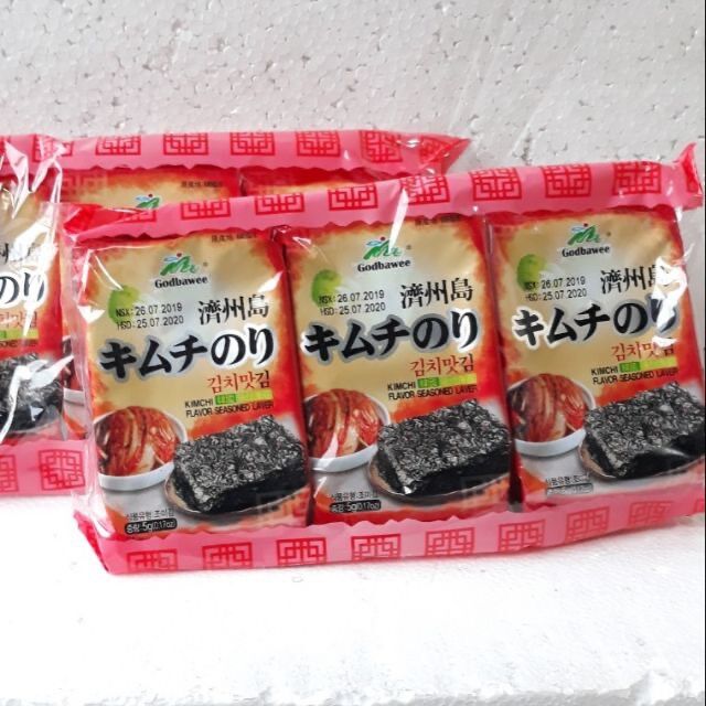 Lốc 3 gói rong biển ăn liền godbawee vị kim chi 5gr