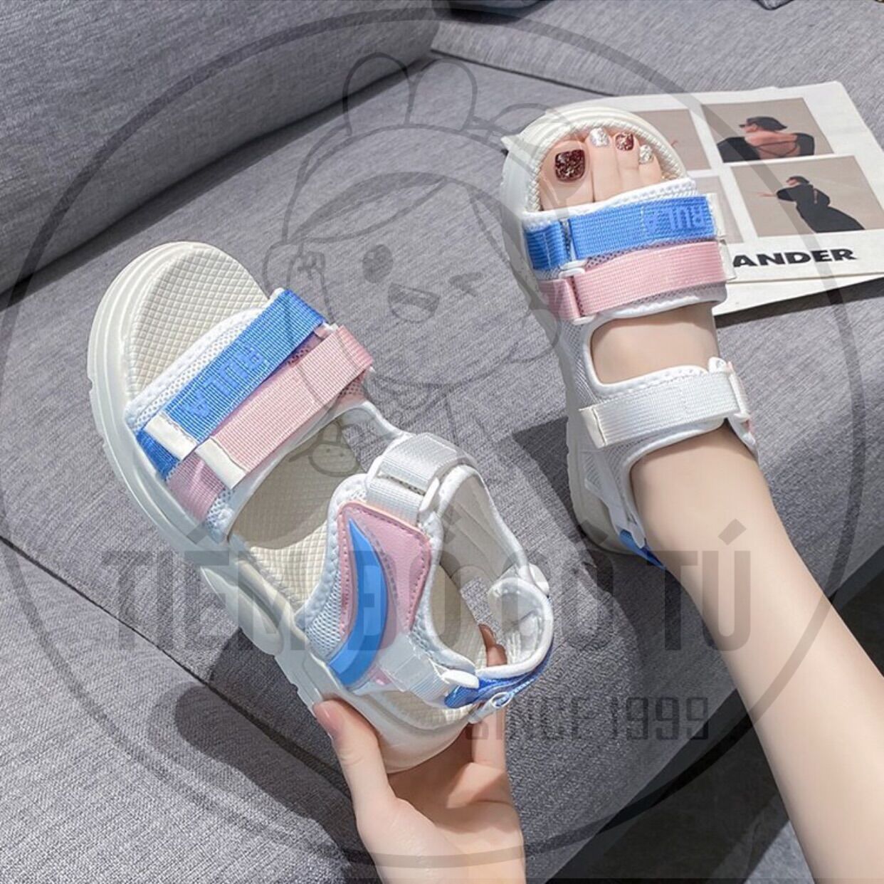 Dép Sandal Nữ Học Sinh Quai Dán Đế Cao Giày Sandal Hàn Quốc🥰