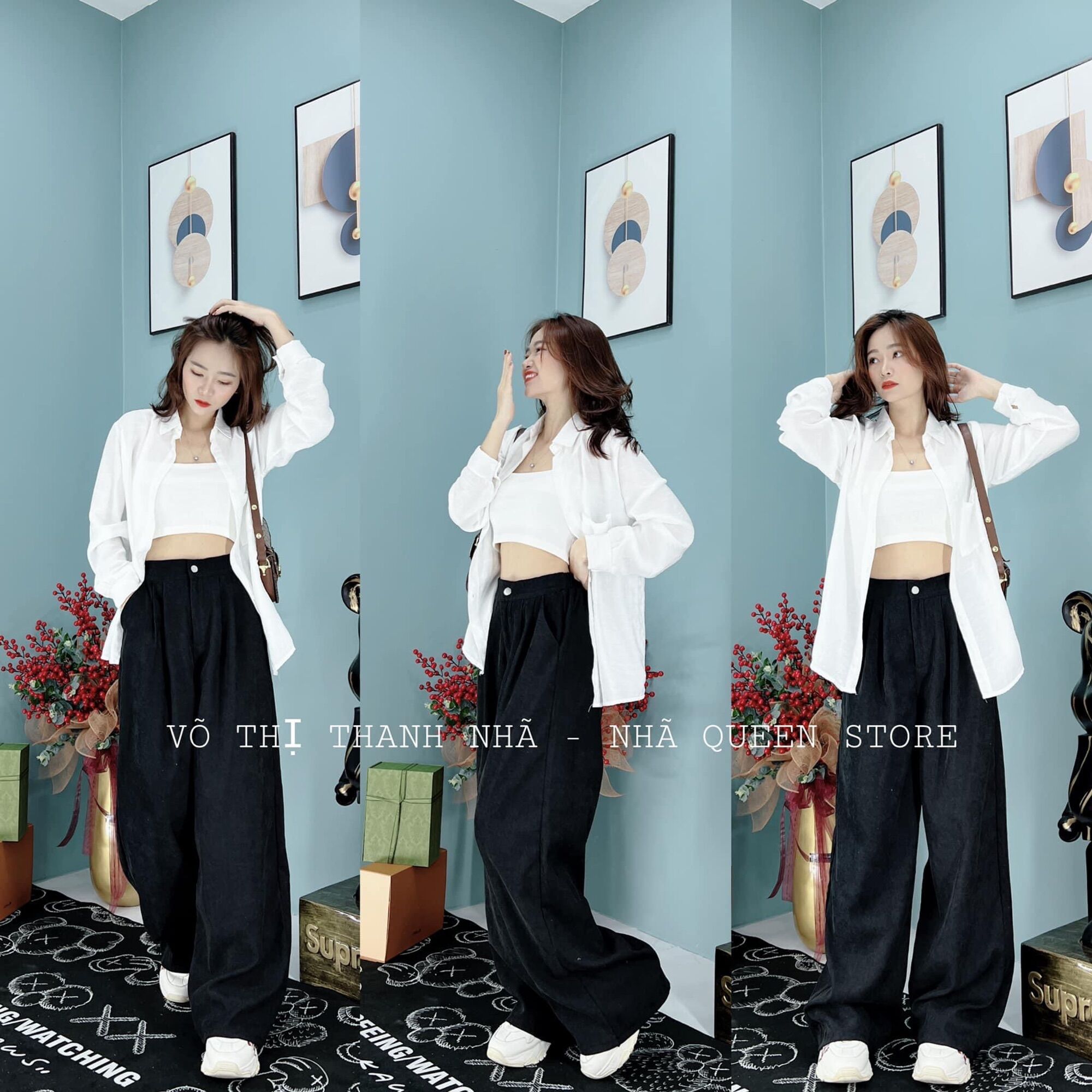 Set Sơ Mi Tay Dài Kate 1 Túi + 2 Dây Trơn