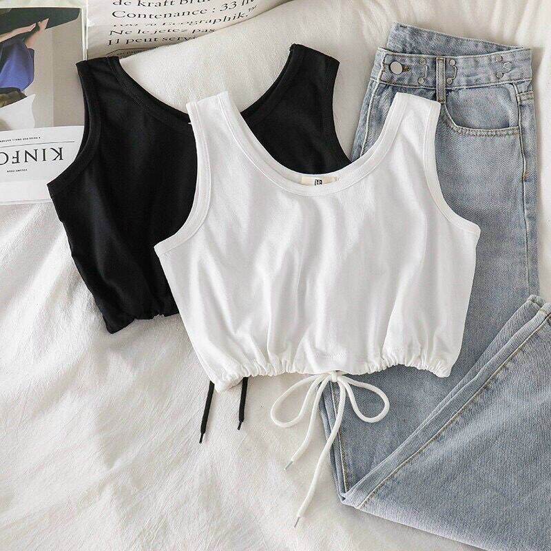[HCM]Áo Thun 3 Lỗ Croptop Rút Dây Eo