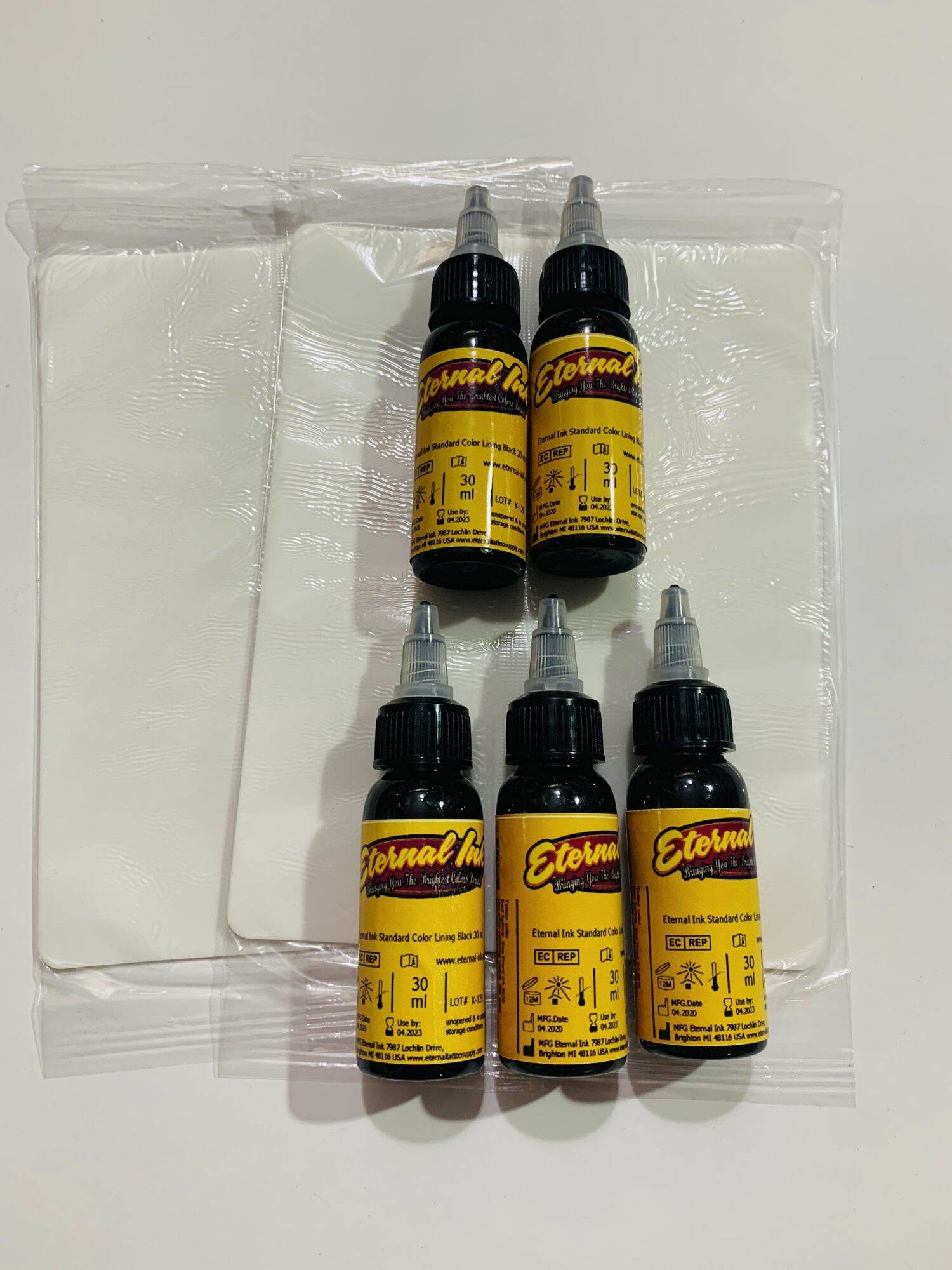 Sét 5 mực tập xăm màu đen + 2 da giả a5