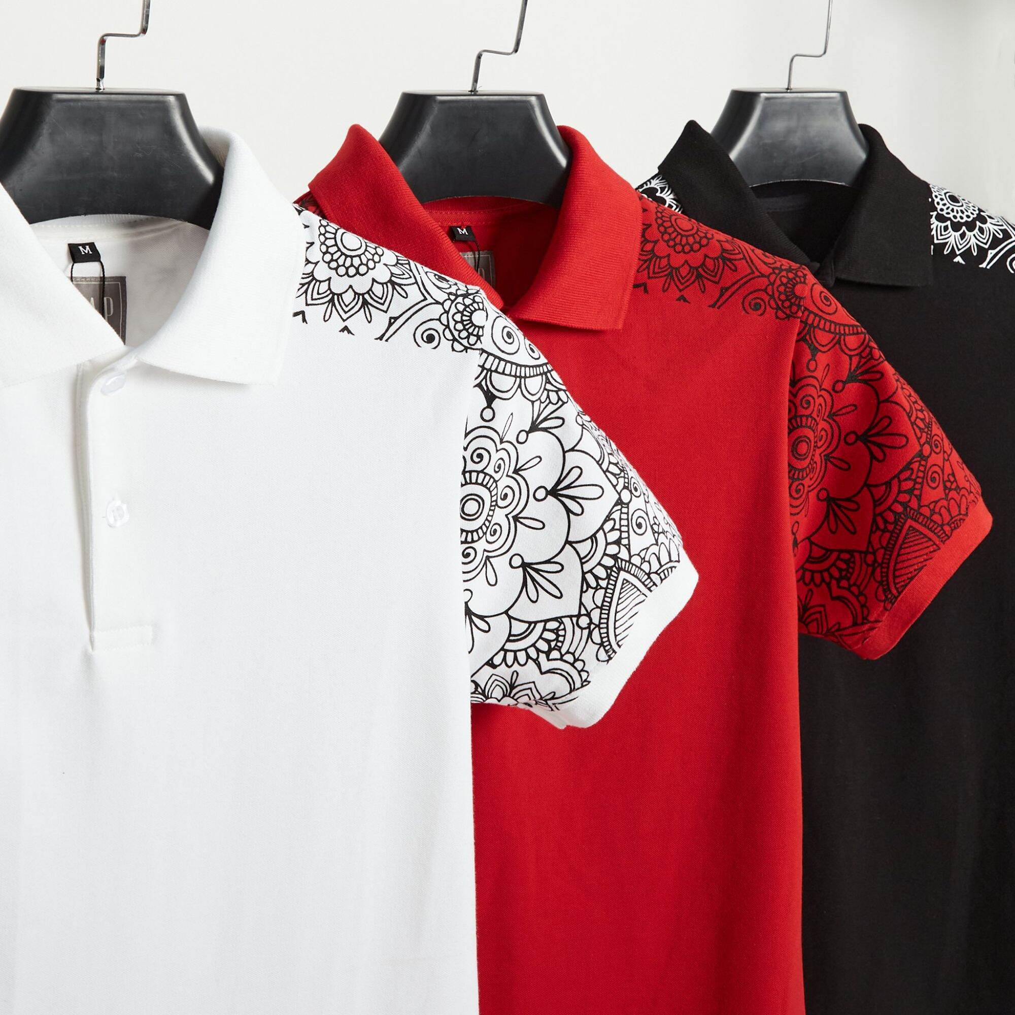 [size to 90-110kg] Áo thun polo ngắn tay in hoa văn