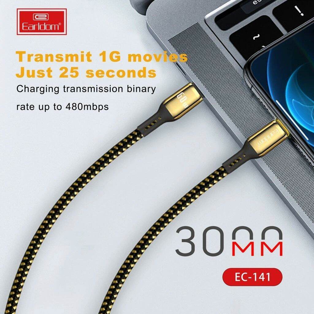 Cáp sạc nhanh 65w dài 3m 2 đầu type c