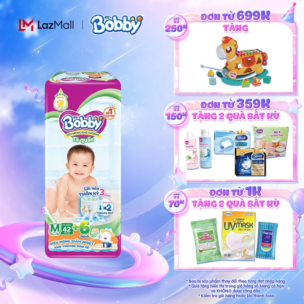 Tã quần Bobby Lõi nén thần kỳ 3mm - S46/M42/L36/XL32/XXL28/XXXL22