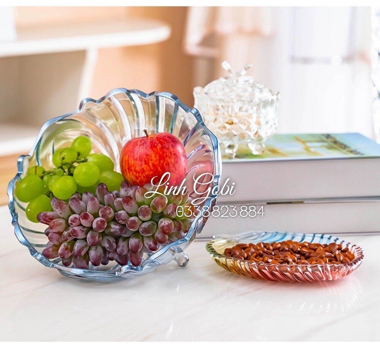 Đĩa đựng hoa quả 3 chân, âu thủy tinh