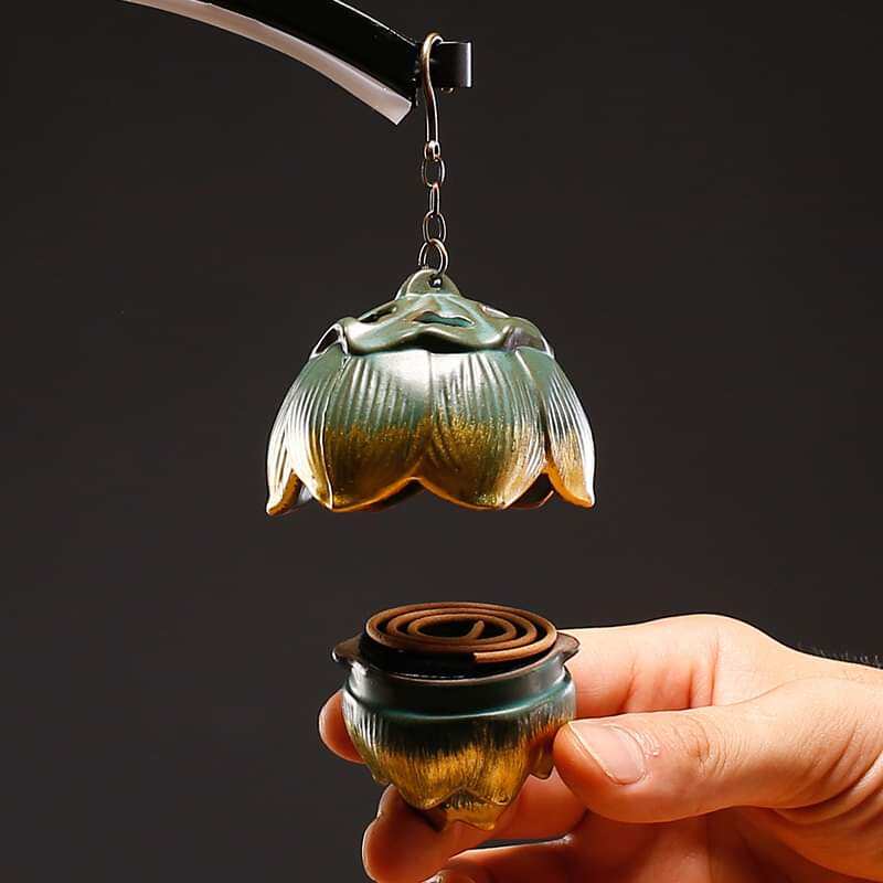 Lư Đốt Trầm Hương Hình Hoa Sen, Chuông Đốt Trầm Hương Trang trí kệ đèn tượng Phật