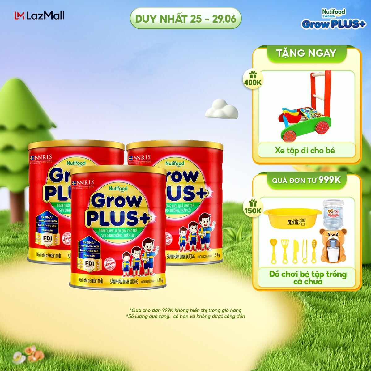 Combo 3 sữa bột GrowPLUS+ suy dinh dưỡng trên 1 tuổi (3 lon x 1.5kg) - Grow Plus+