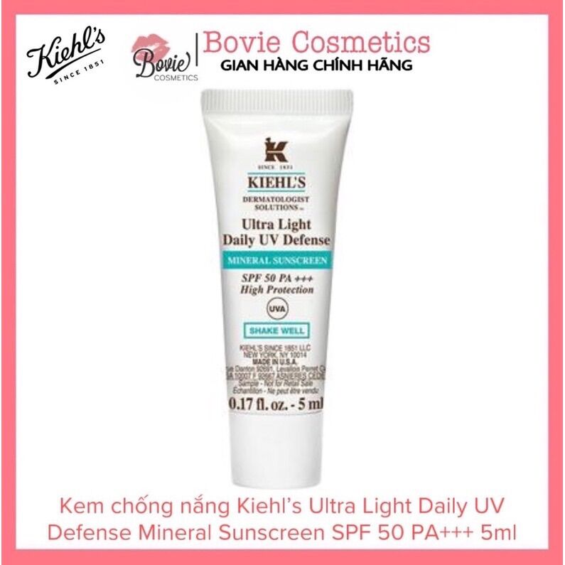 Kem chống nắng Kiehl’s Ultra Light Daily UV Defense Mineral Sunscreen SPF 50 PA+++ 5ml