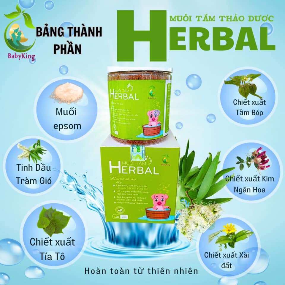 MUỐI TẮM BÉ HERBAL 400g ( muối tắm thảo dược rôm , sảy , hăm tả )