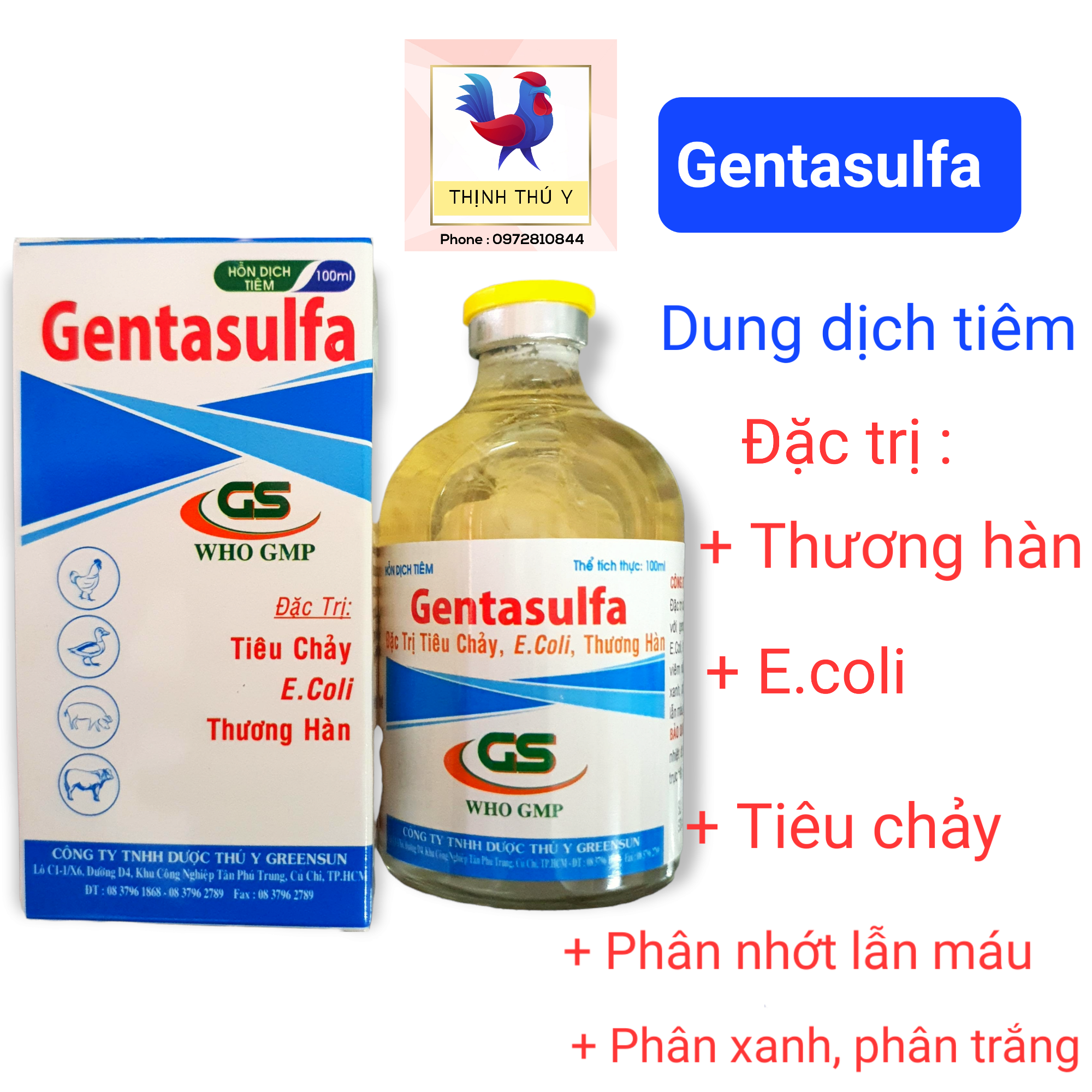 GS Gentasulfa (100ml) - Đặc trị tiêu chảy phân trắng phân máu, viêm ruột hoại tử, sưng phù đầu, thương hàn, viêm phổi cho gà đá