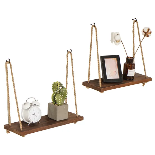 Kệ treo tường bằng dây thừng macramé gỗ dày 17ly