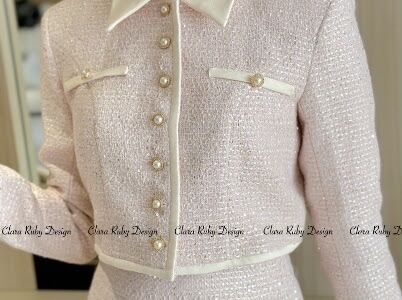 Set dạ tweed Blink màu hồng Jacket by Clara Ruby