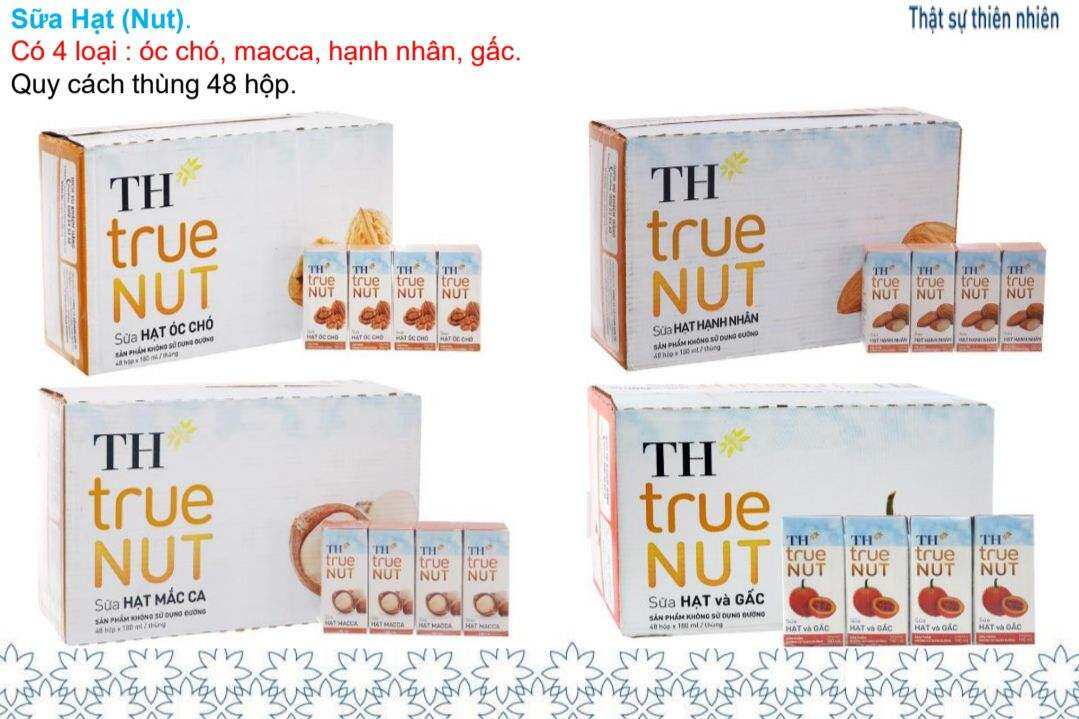 Thùng sữa hạt TH true milk 180ml × 48 hộp ( Óc chó / Mac ca/ Hạnh nhân / Nghệ / Hạt dẻ cười / Gấc / Gạo lứt / Đủ mùi )