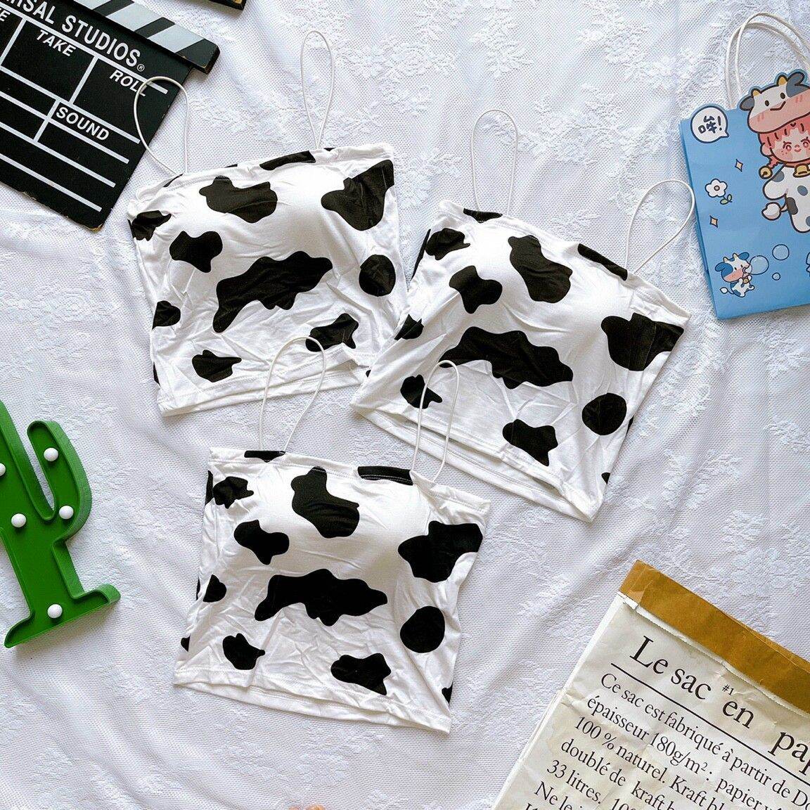 [HCM]Áo croptop 2 dây bò sữa 3 màu dễ thương