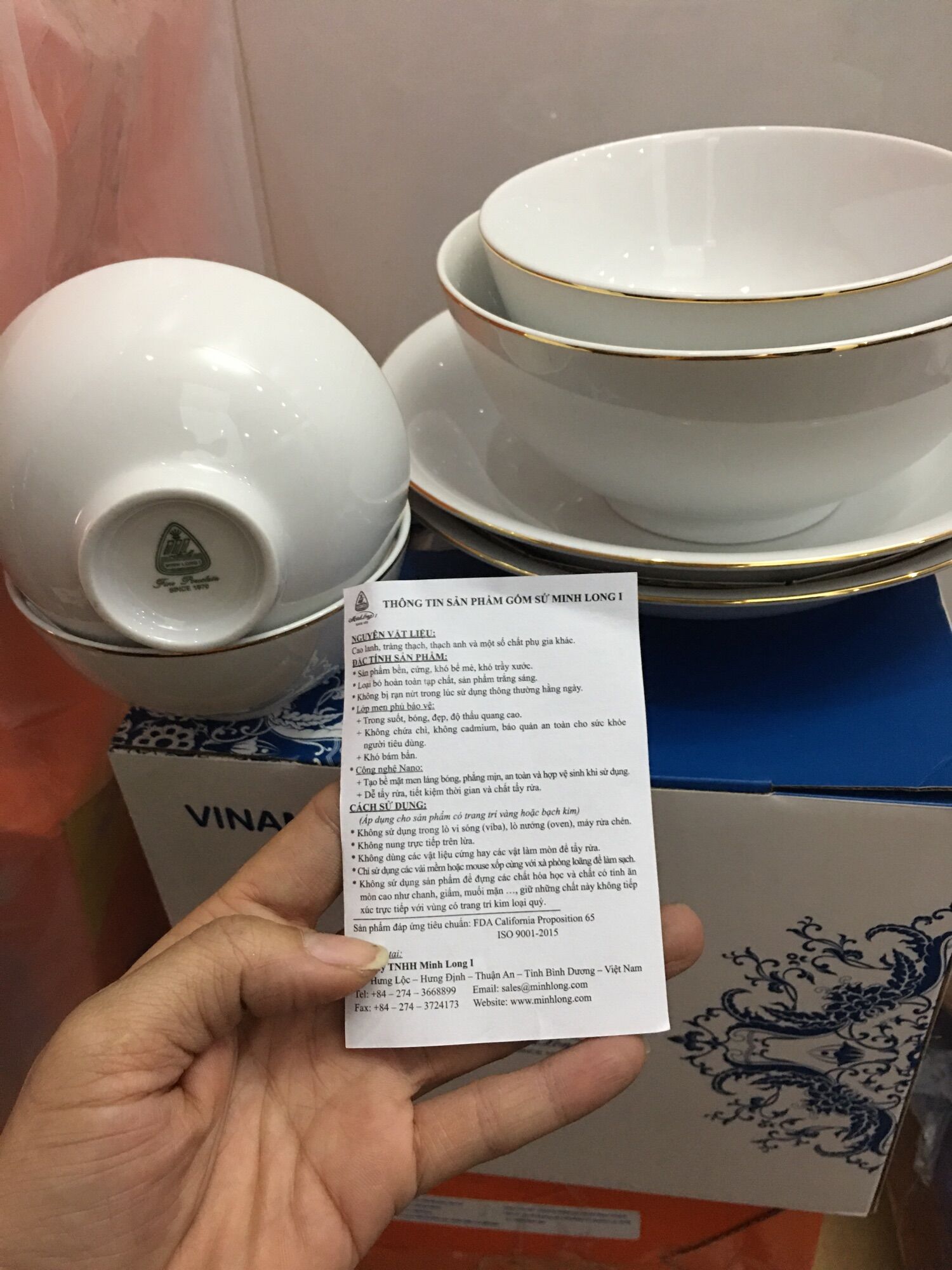 👍🧸 BỘ 6 MÓN TÔ CHÉN DĨA CAO CẤP MINH LONG 👍👍