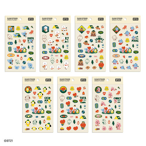 BT21 Sticker Trang Trí Trong Suốt Chống Thấm Nước Cho Sổ Tay BT21 Cartoon Planet Partner Cho Nhật Ký