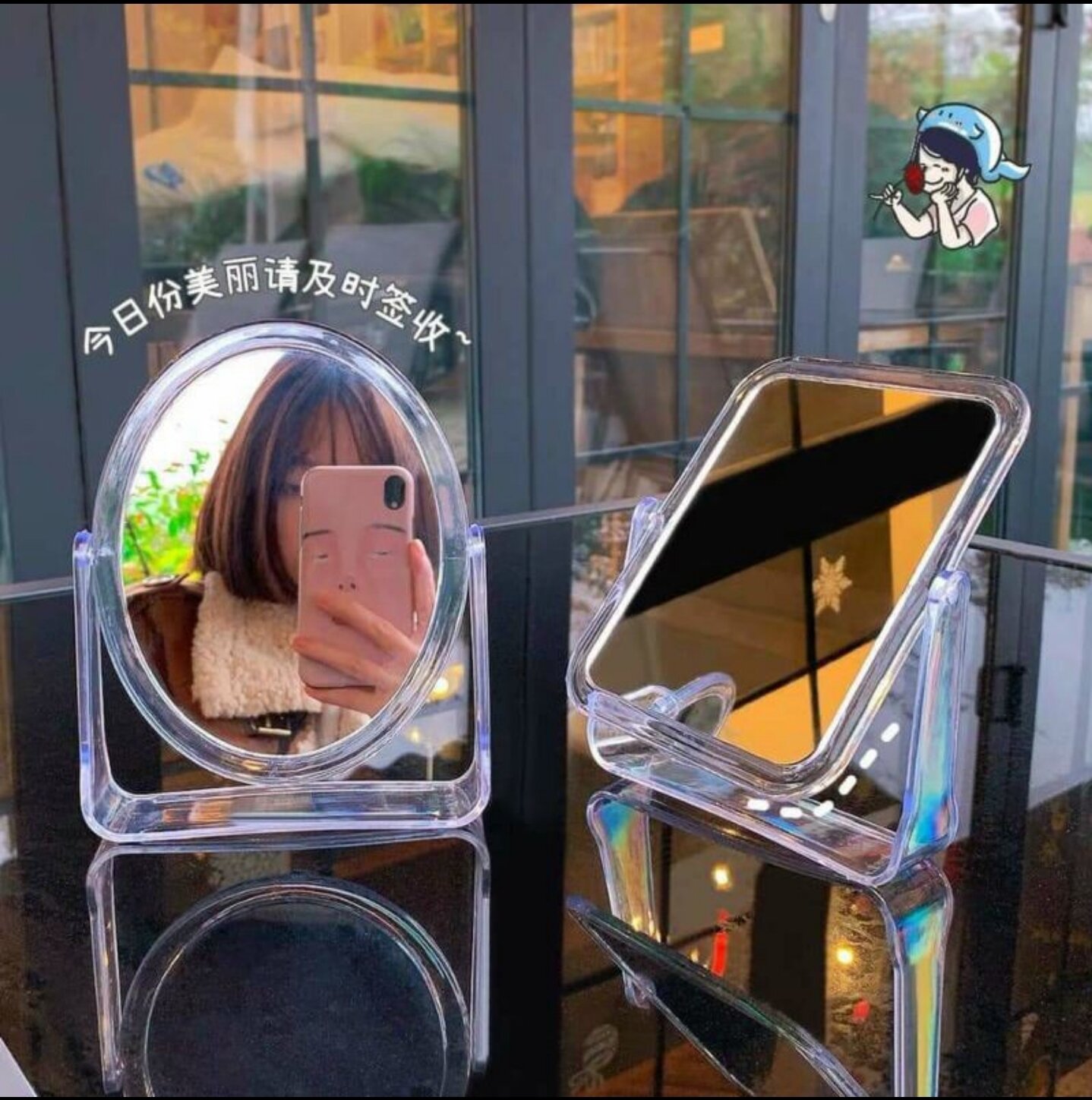 Gương lúa mạch trang điểm để bàn xoay 360°
