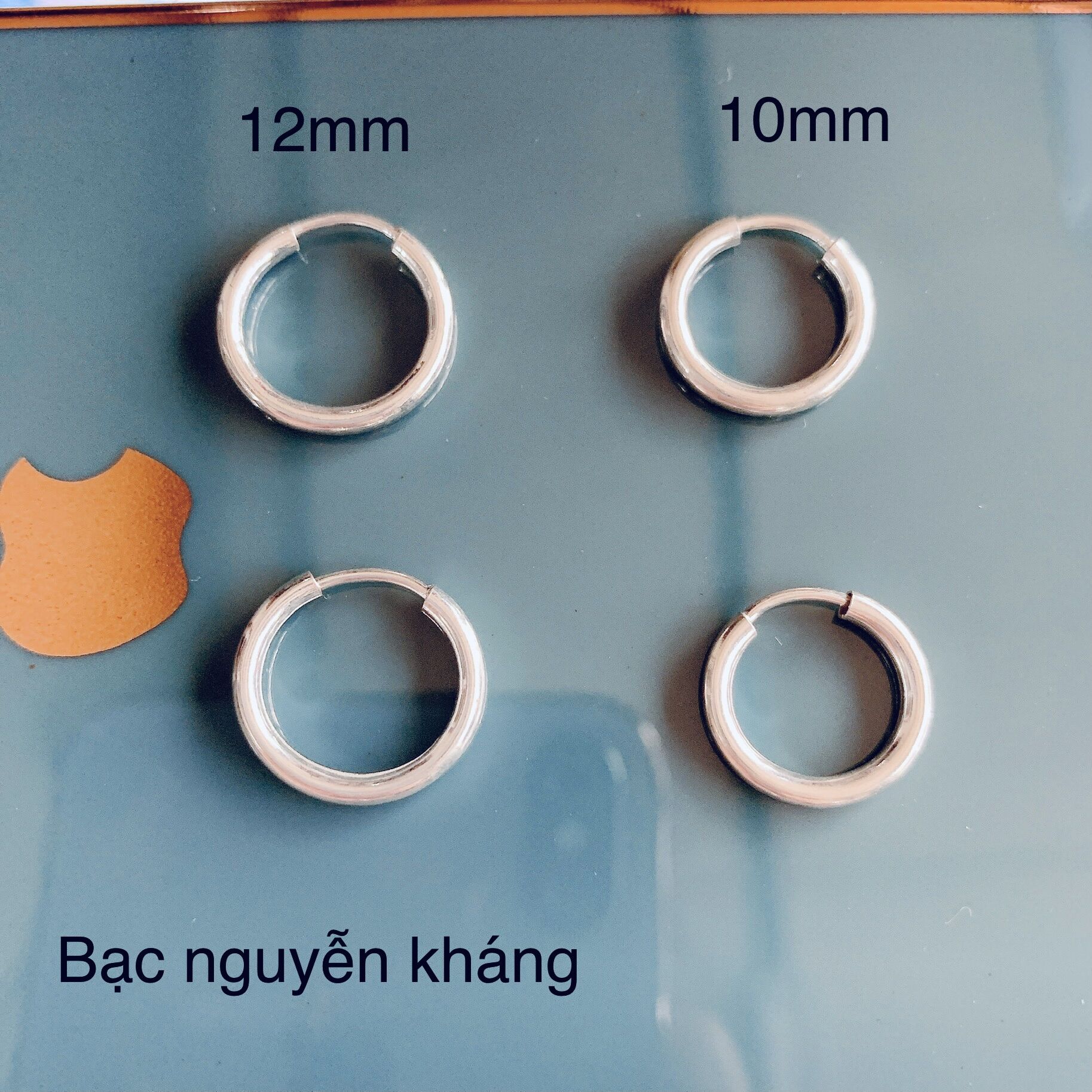 14mm, 12mm , 10mm 1 chiếc khuyên tai bạc tròn trơn, bạc nguyên chất, bạc nguyễn kháng, phụ kiện thời trang