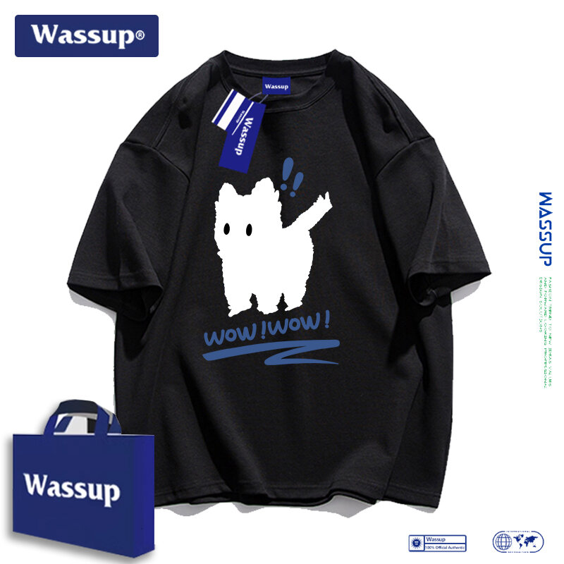 Wassup wkeng men's short-sleeve t-shirt summer 2023, youth pure cotton half-sleeve couple tee for men and women.