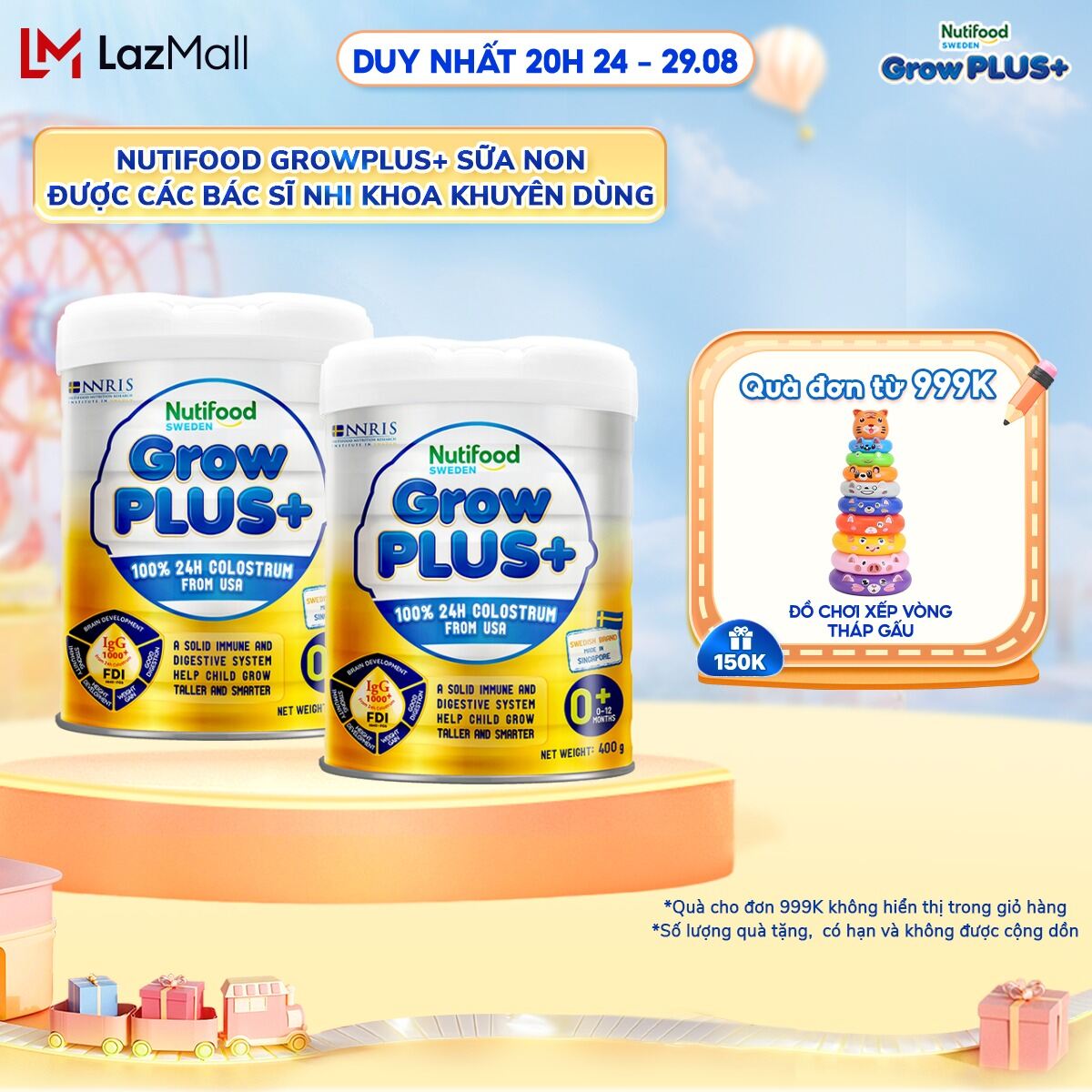 Bộ 2 sữa bột nutifood growplus+ sữa non tăng đề kháng 400g - 0-12 tháng tuổi - tăng cường hệ miễn dịch, tiêu hóa tốt