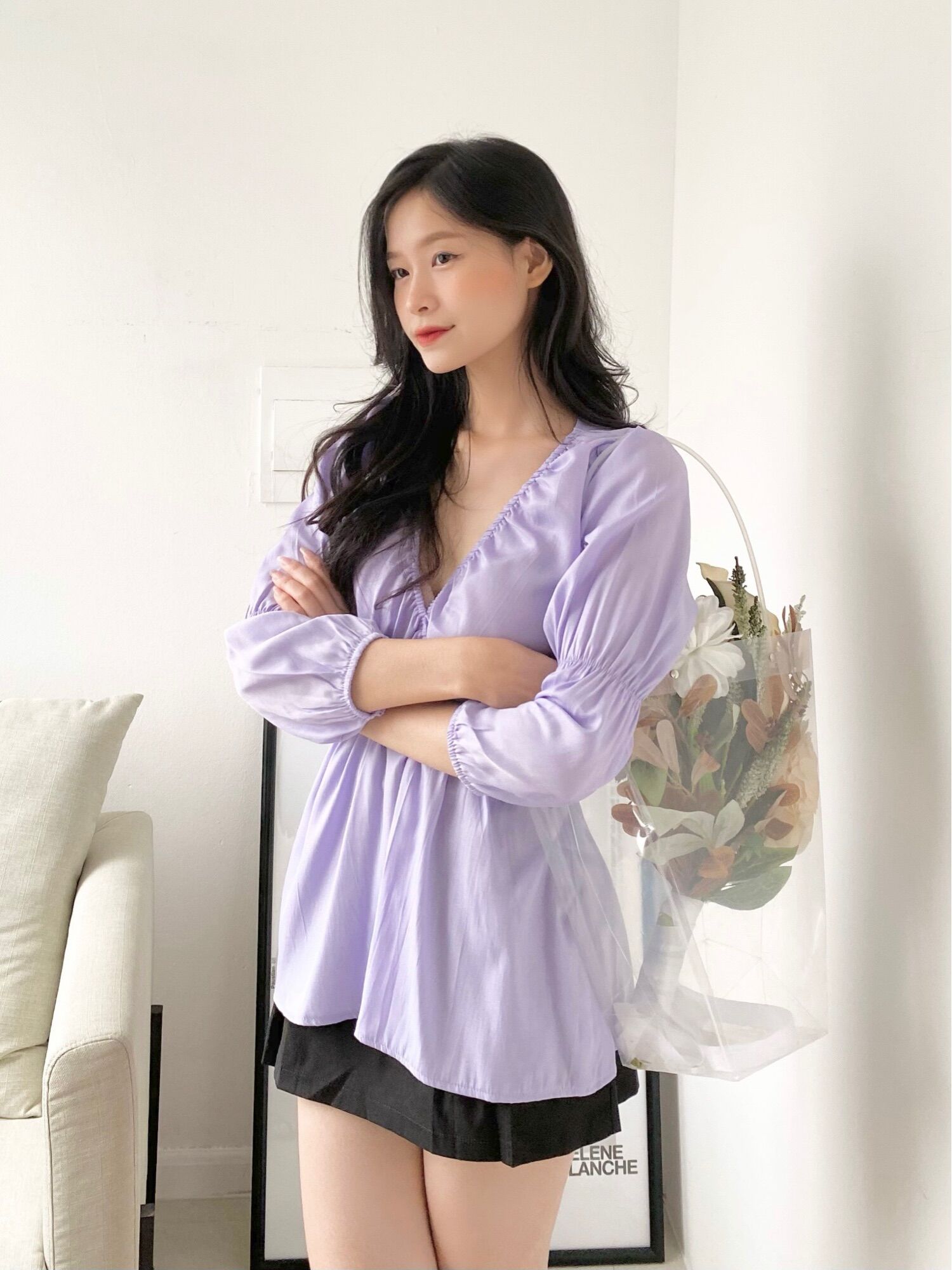 YU CHERRY | Áo Cross neck ruff top YA406