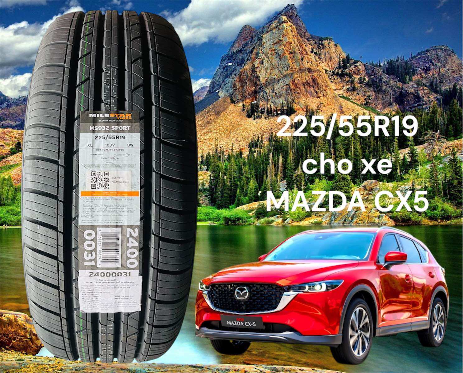 Lốp xe Mazda CX5, VF8: 225/55R19 - MILESTAR: Thương hiệu tiêu chuẩn Mỹ Lốp CHẤT LƯỢNG CAO chạy cực êm giá lại mềm... TOP 1 BÁN CHẠY #advenza