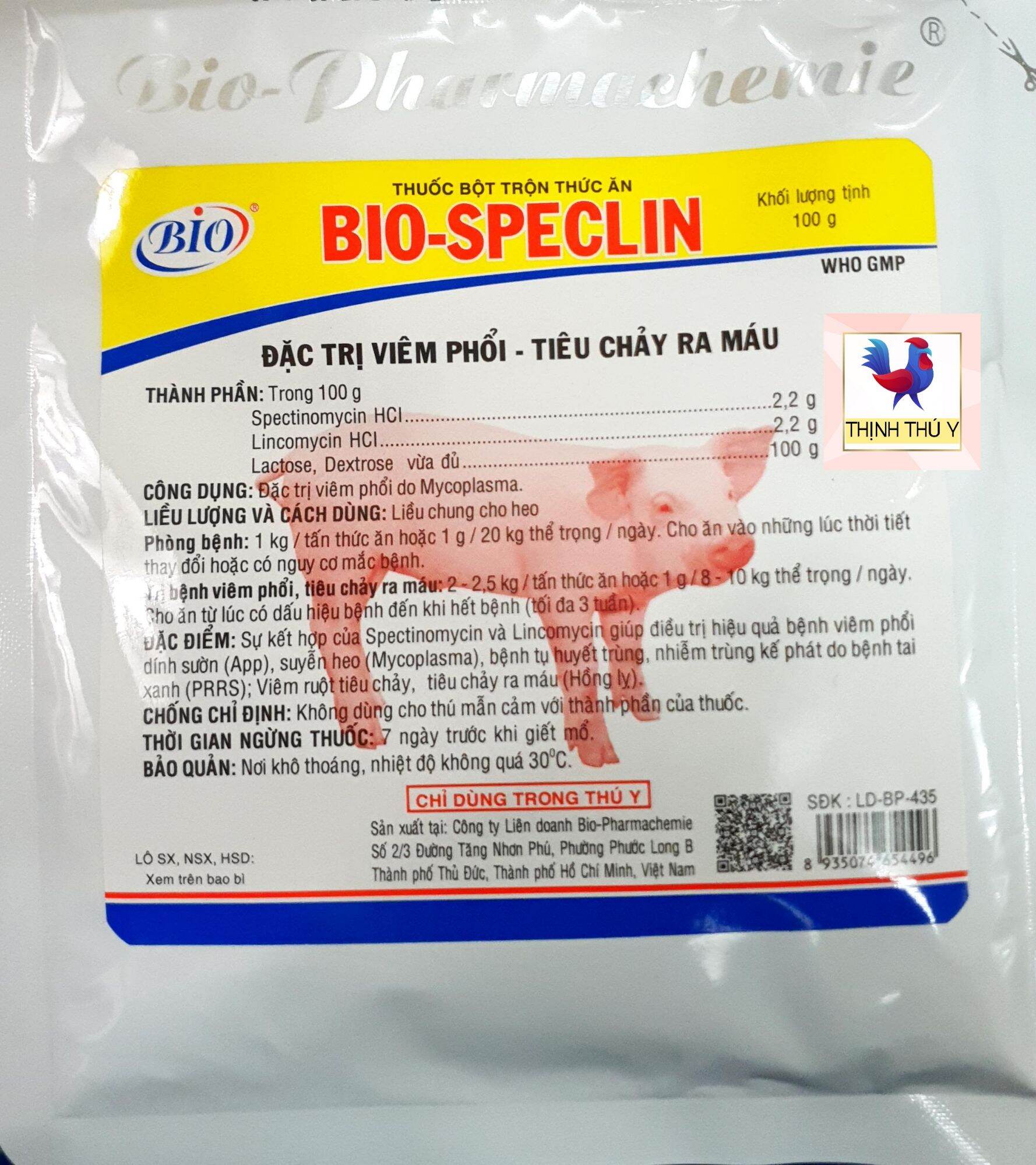 Bio SPECLIN (100gr) - Linco Spectin dạng trộn cho gà đá, vịt, heo, bò. Đặc tr.i viêm phổi, tiêu chảy ra máu (Hồng lỵ)