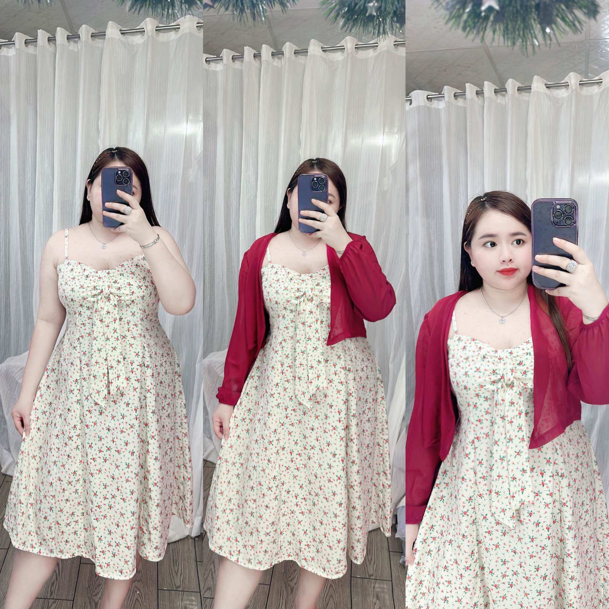 [Bigsize 60-90kg] Set váy thắt ngực kèm khoát voan trắng