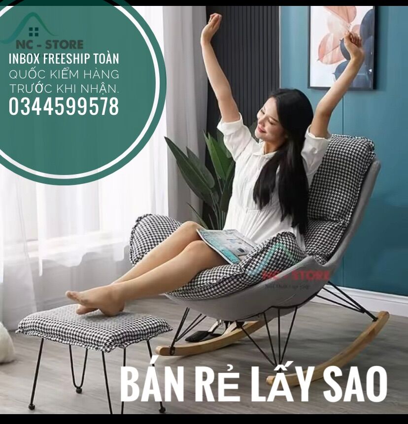 Ghế bập bênh thư giãn tặng kèm đôn gác chân+gối hoa